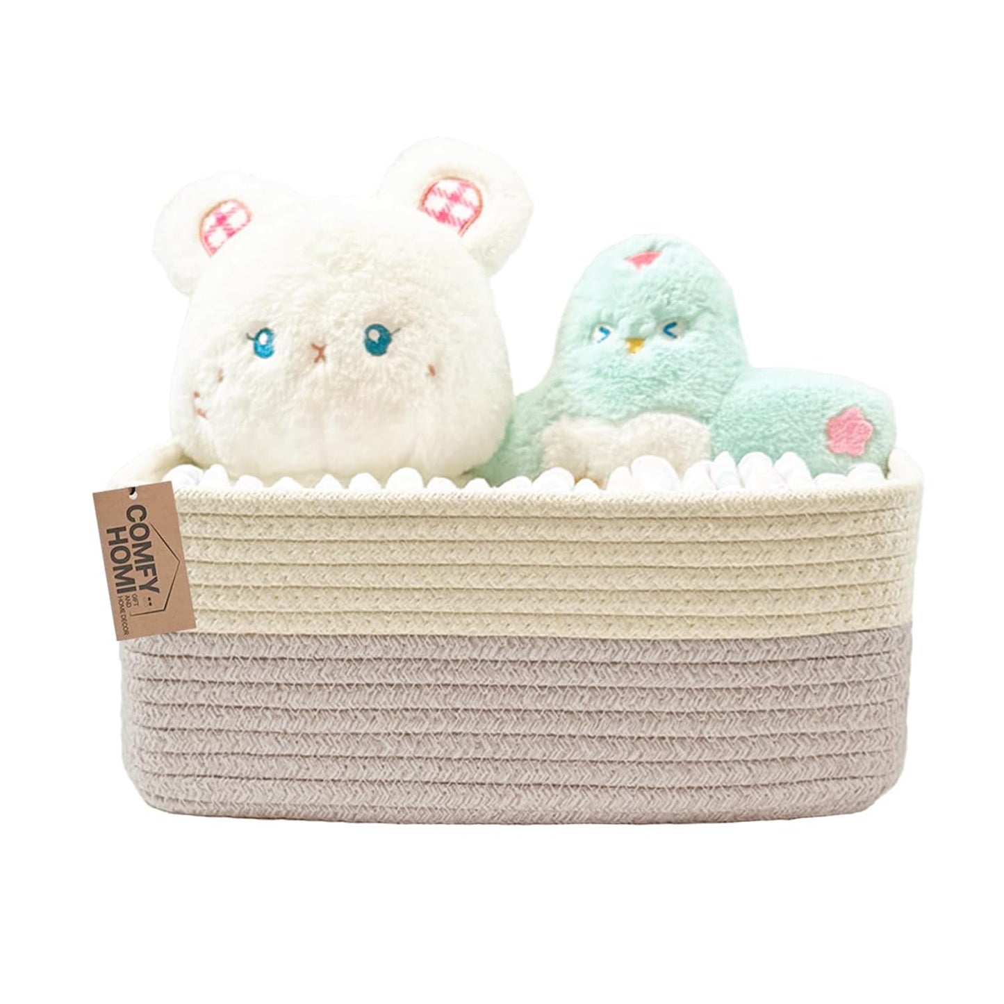 COMFY-HOMI Cotton Rope Woven Basket with Handles for Shelves,Toys,Book, Cloth Storage Baskets Bin for Organizing- 1 PCSToy Decorative Organizer for Living Room, Bathroom