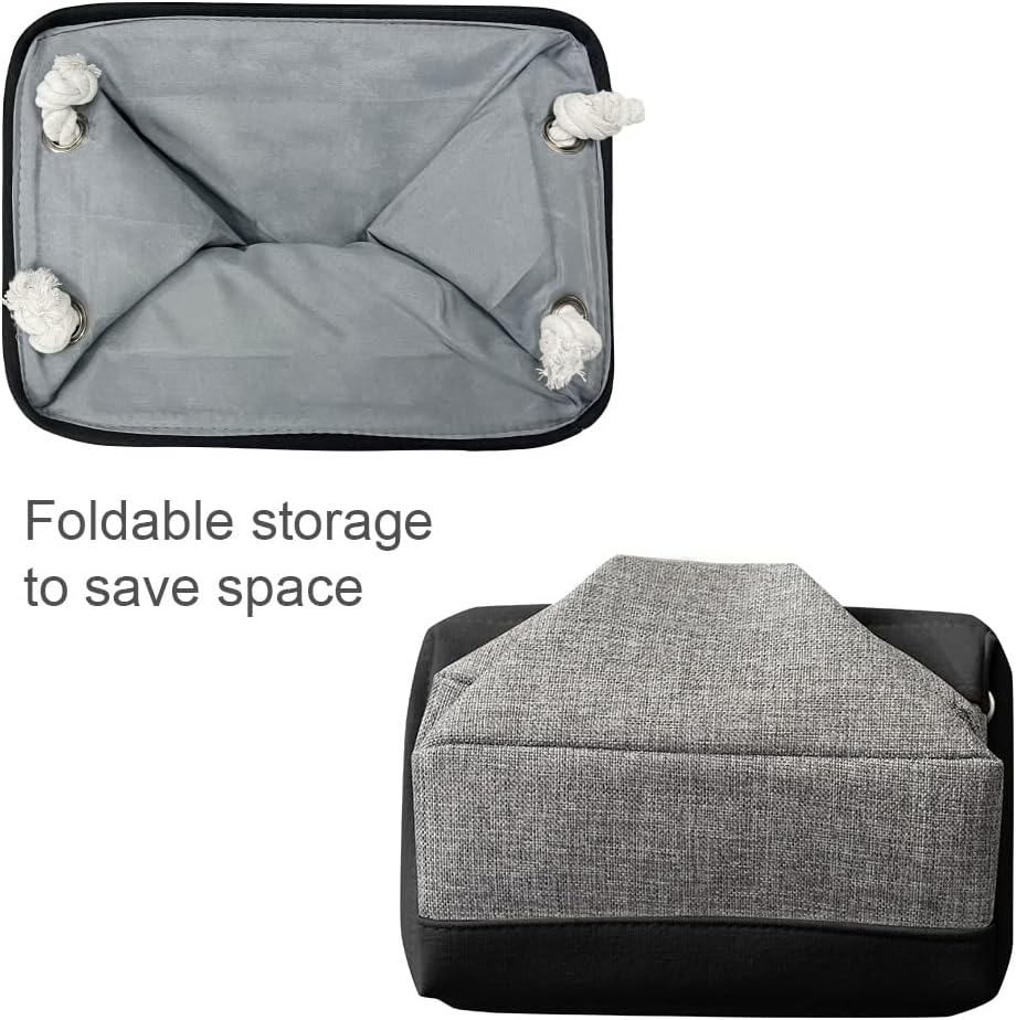 TheWarmHome Storage Basket for Organizing - 14x10x7 inch Medium 3 Pack Collapsible Storage Bin for Shelves with Rope, Fabric Storage Cubes for Organizer Cloth Gift Toy Closet (Black & Grey)