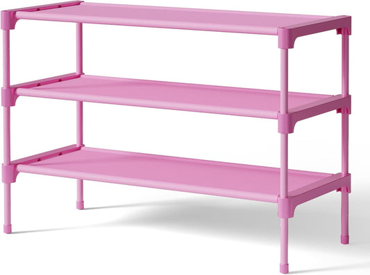 Kitsure Shoe Rack - Non-Woven Shoe Rack Shelf, Shoe Organizer for Closet, Entryway, Garage & Corridor, Stackable Shoe Shelves, 27.5" Wide - 3 Tier, Pink