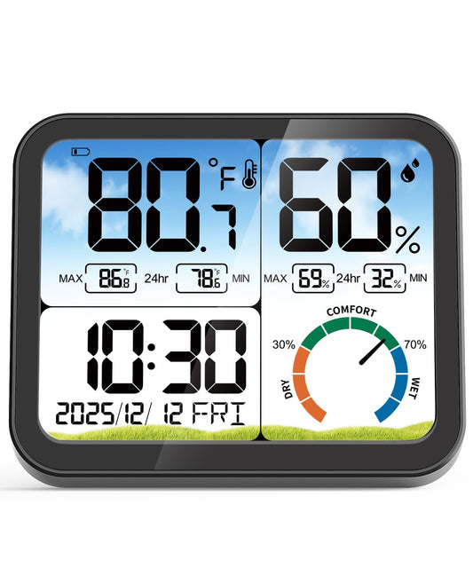 VOCOO Digital Indoor Room Thermometer - 5.8'' Extra Large Display Temperature Humidity Sensor with Accurate Temp Humidity Gauge Monitor, Calibration, Max & Min Records, Comfort, Backlit, Date & Clock