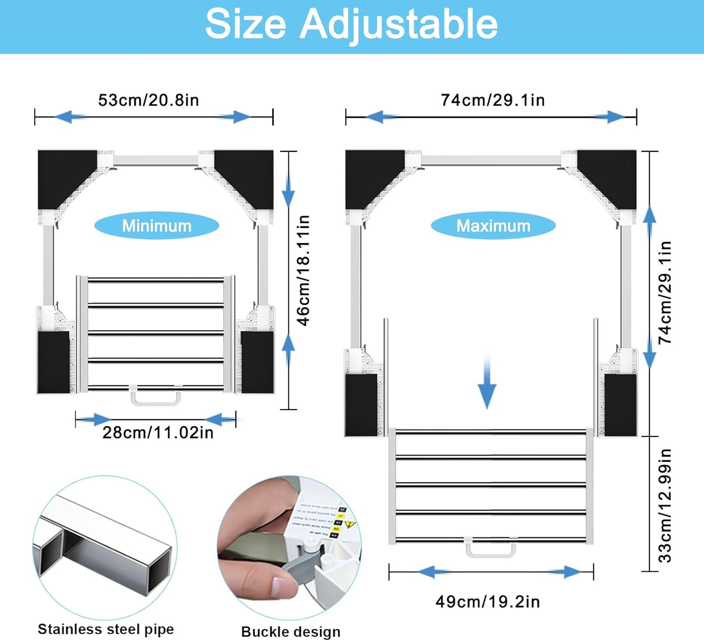 Kiss Core Washer Dryer Stacking Kit 29 inch, Universal Washer and Dryer Stacking Kit with Pull Out Drying Rack, Adjustable 29"/28"/27"/26"/25"/24" Stacking Kit with Ratchet Strap