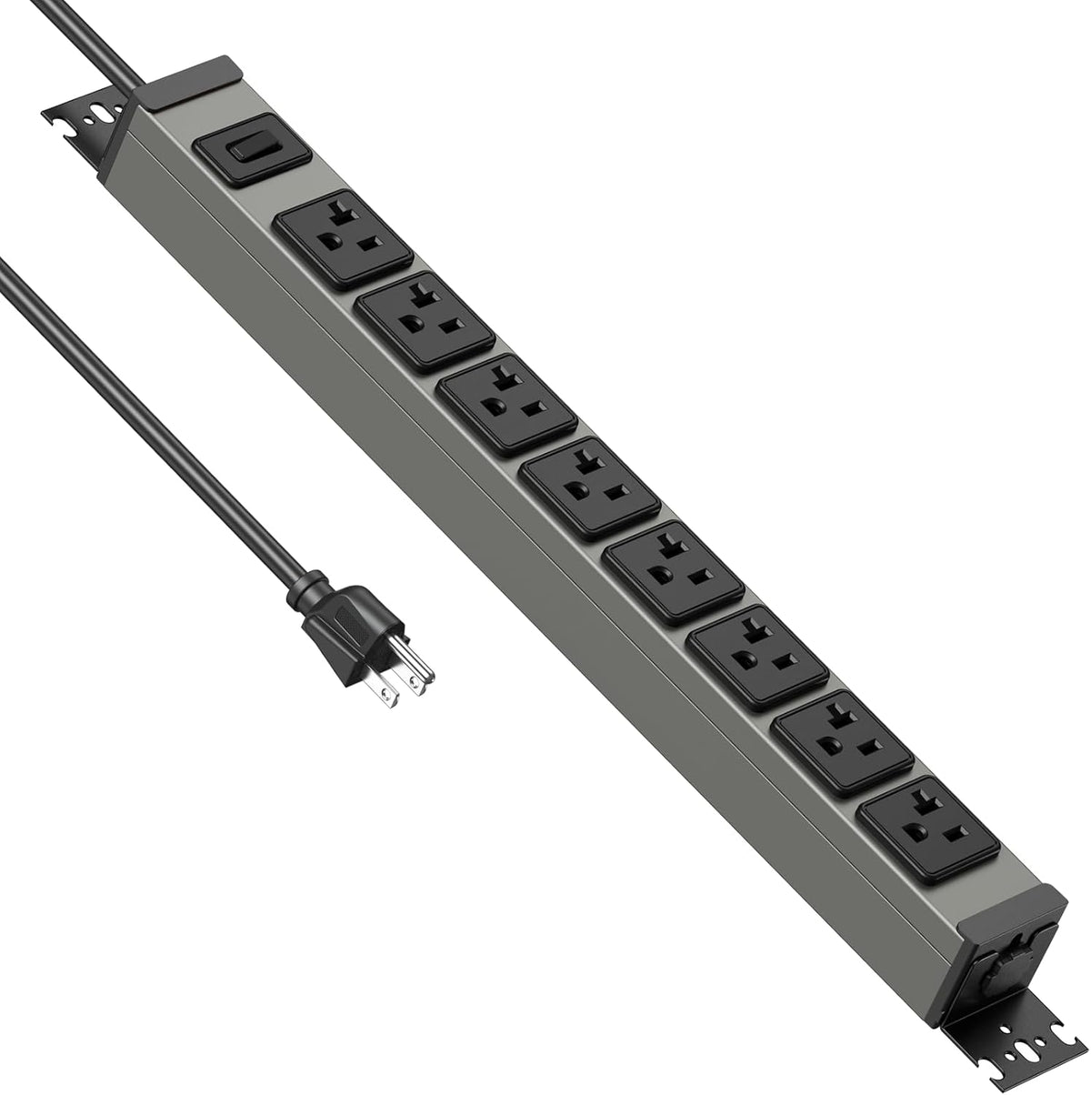 JUNNUJ Heavy Duty Power Strip Wall Mount, 20 Amp Surge Protector 1200J Metal 8 Outlet Under Desk Mounted 20A, Garage Power Table Socket Industrial Outlets 6-20R T-Slot, 6FT 12AWG Extension Cord