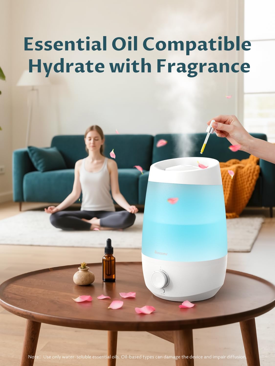 BREEZOME 2.5L Top Fill Humidifiers for Bedroom, 250ml/h Mist Output, 25hrs Humidifiers for Home, 7 Adjustable LED, Essential Oil Diffuser, 25dB Ultrasonic Humidifier for Baby and Indoor Plants, White
