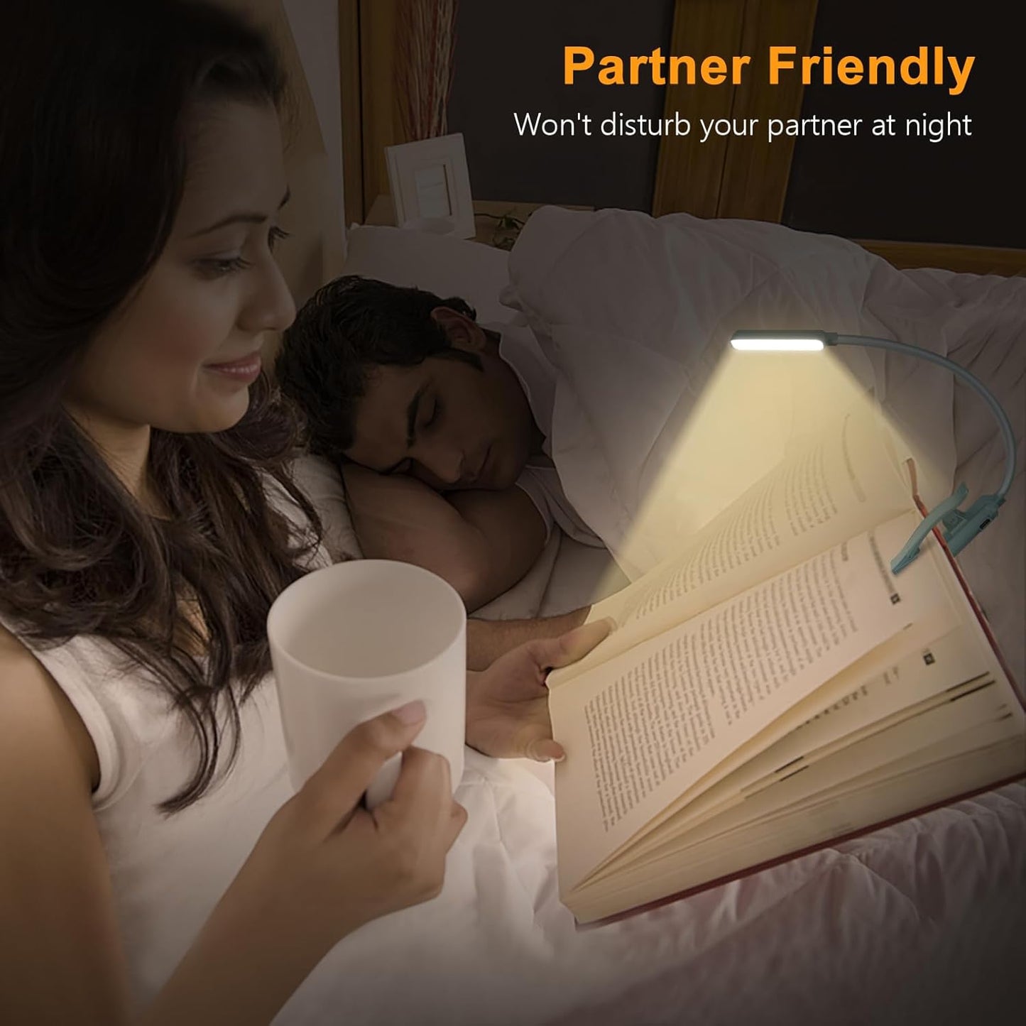 Gritin 9 LED Rechargeable Book Light for Reading in Bed - Eye Caring 3 Color Temperatures,Stepless Dimming Brightness,80 Hrs Runtime Small Lightweight Clip On Book Reading Light-Pacific Blue