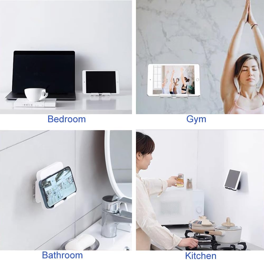 Upgraded Shower Phone Holder Tablet Wall Mount Phone Holder Removable,Self-Adhesive Mobile Cell Phone Tablet Holder for Bed Bathroom Kitchen, Compatible with iPhone Samsung Galaxy Tablet Switch