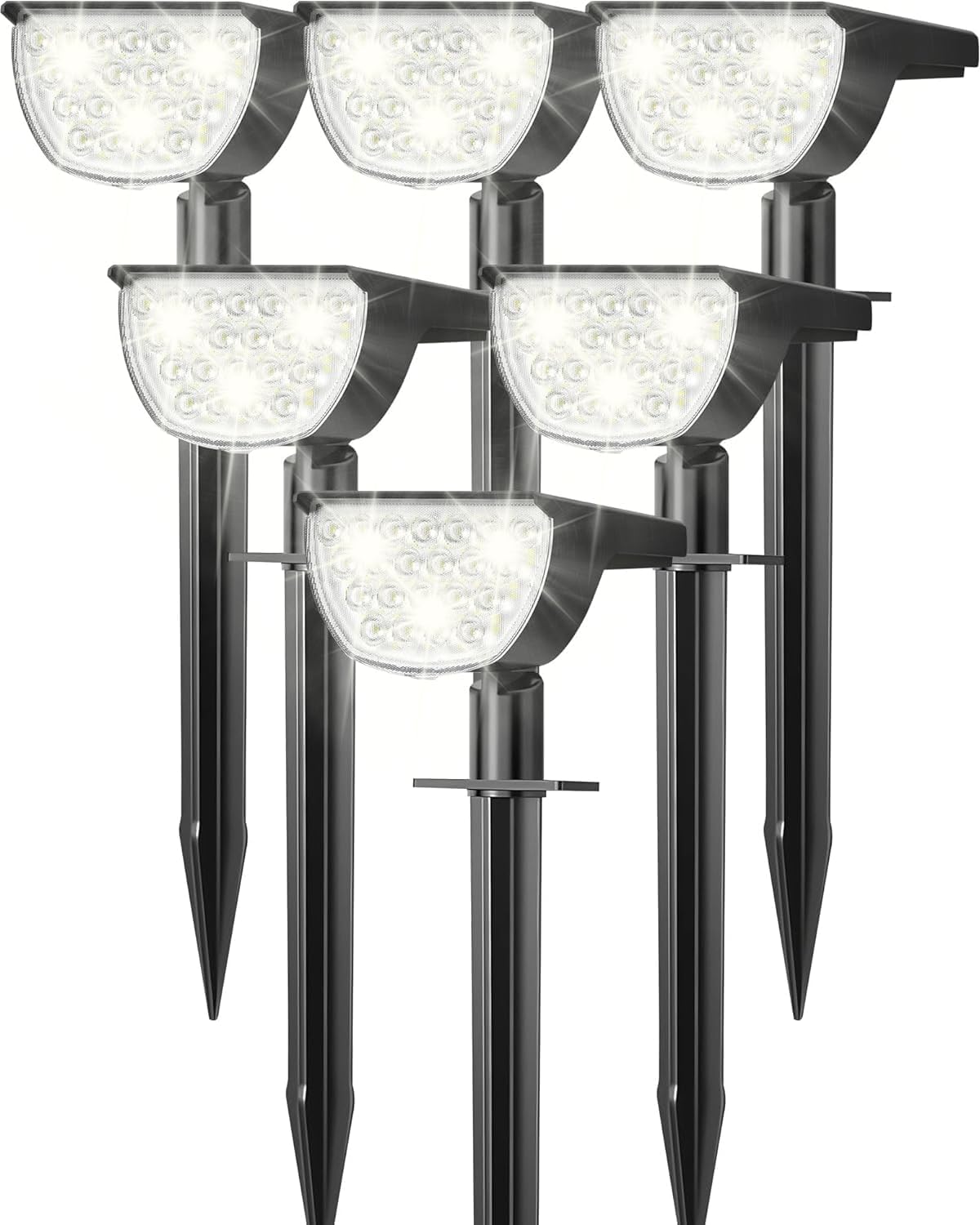 GKGG Solar Lights Outdoor Waterproof IP65, Solar Powered 76 LED 3 Lighting Modes Solar Spot Lights Outdoor for Yard Garden Landscape Pathway (White, 6 Pack)