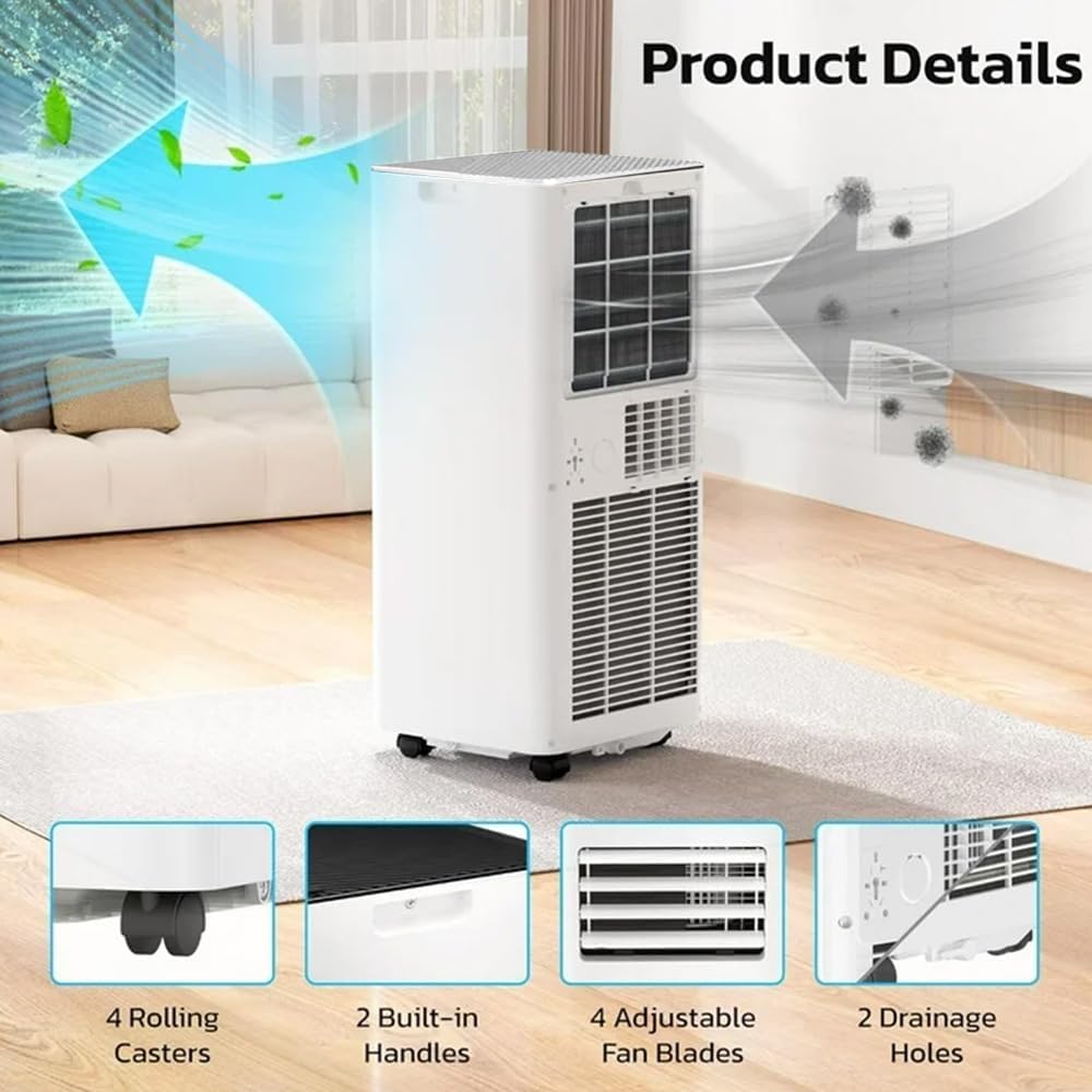 10000 BTU Portable Air Conditioner, 4-in-1 Cools 450 Sq.Ft, Quiet AC with Fan & Dehumidifier, LED Display, Remote, 24H Timer, Portable AC Units with Window Kit, for Bedroom/Office/Dorms