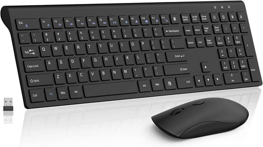 Slim Silent Full Size Wireless Keyboard Mouse Combo Black