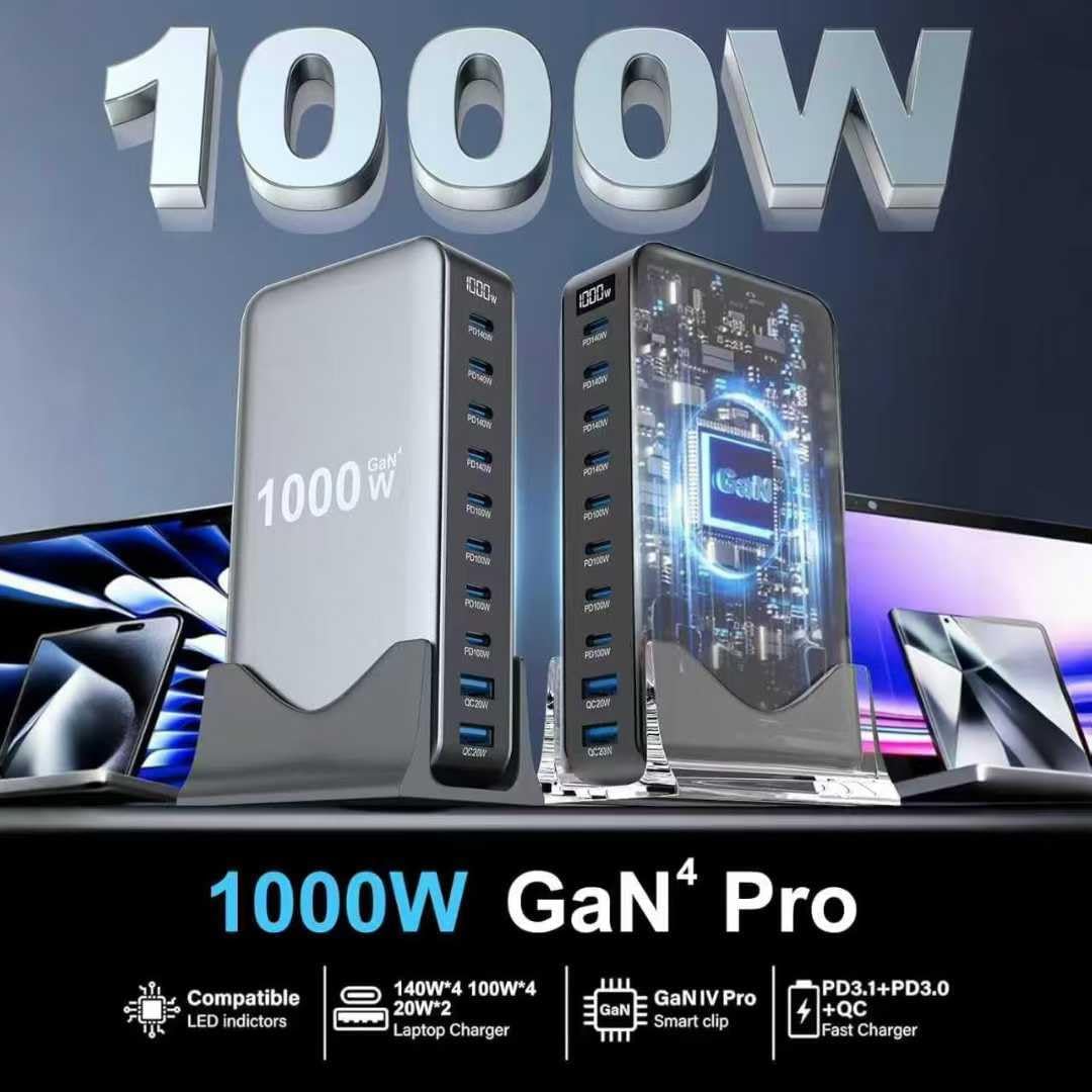 1000W USB C Fast Charger Block, 10 Ports GaN IV Pro USB Chagring Station, 140W PD QC HUB for Multiple Devices, Laptop Adapter Compatible with MacBook Pro/Air iPad iPhone Pro Max, Galaxy, Dell, HP