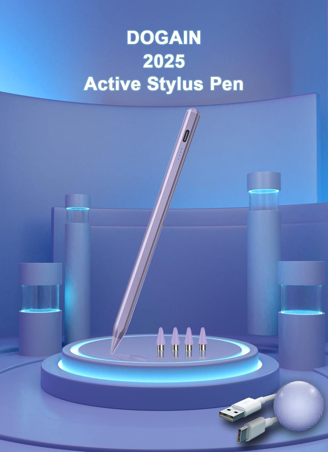 Stylus Pens for Touch Screens Power-Display Tablet Pen POM Tip Magnetic Digital Touch Pen Compatible with iPhone/iPad/iPad Pro/Lenovo/Nintendo Switch 2/Other Smartphone and Tablet Devices (Purple)