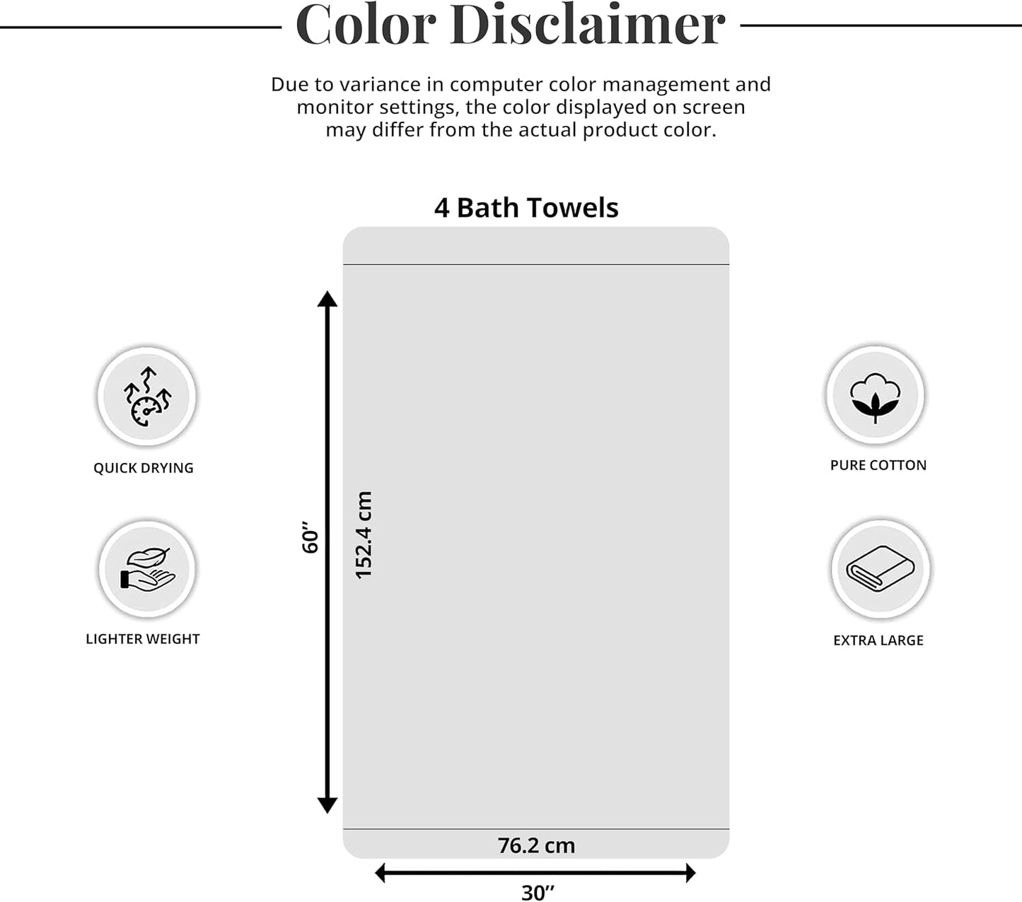 Tens Towels Pack of 4 Extra Large Bath Towels 30 x 60 Inches, 100% Cotton, Larger & Lighter Weight, Quicker to Dry, Super Soft and Absorbent, Perfect for Bathroom, Black