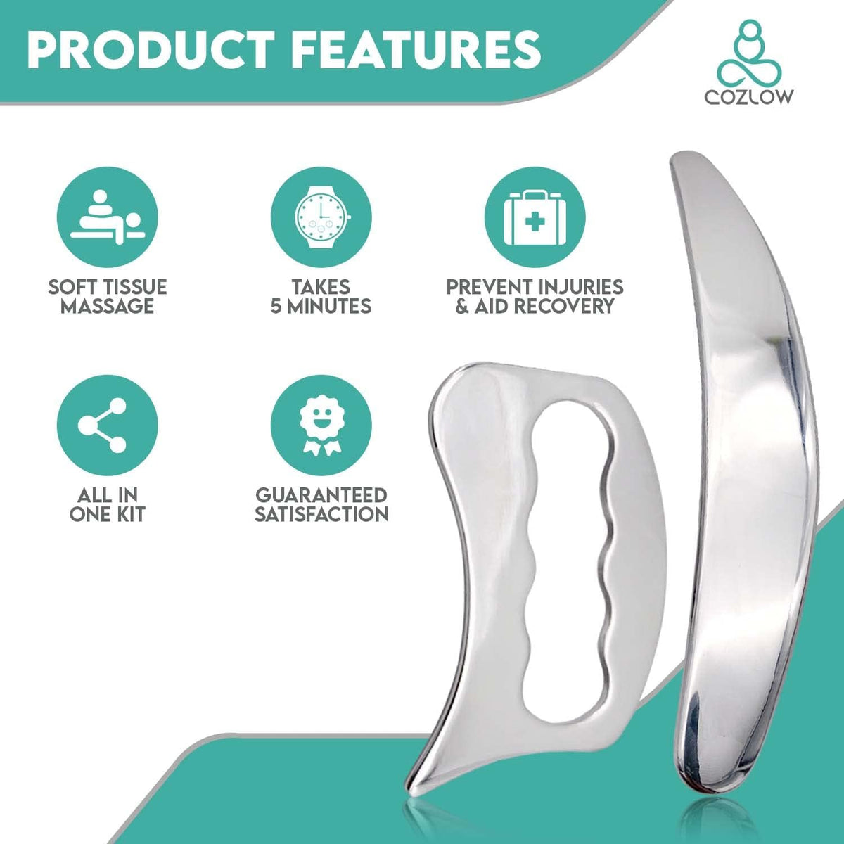2-in-1 Muscle Scraper Stainless Steel Fascia Release Gua Sha IASTM Tools