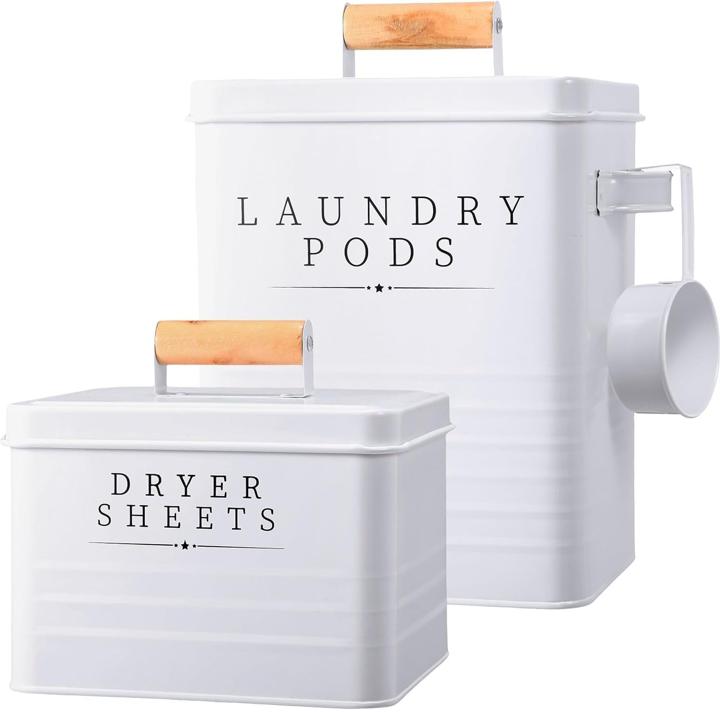 Yaocom 2 Pcs Laundry Pod Container with Dryer Sheet Holder Farmhouse Laundry Room Decor Organization and Storage Detergent Container Box with Lid Handle Metal Dryer Sheet Dispenser(Black)