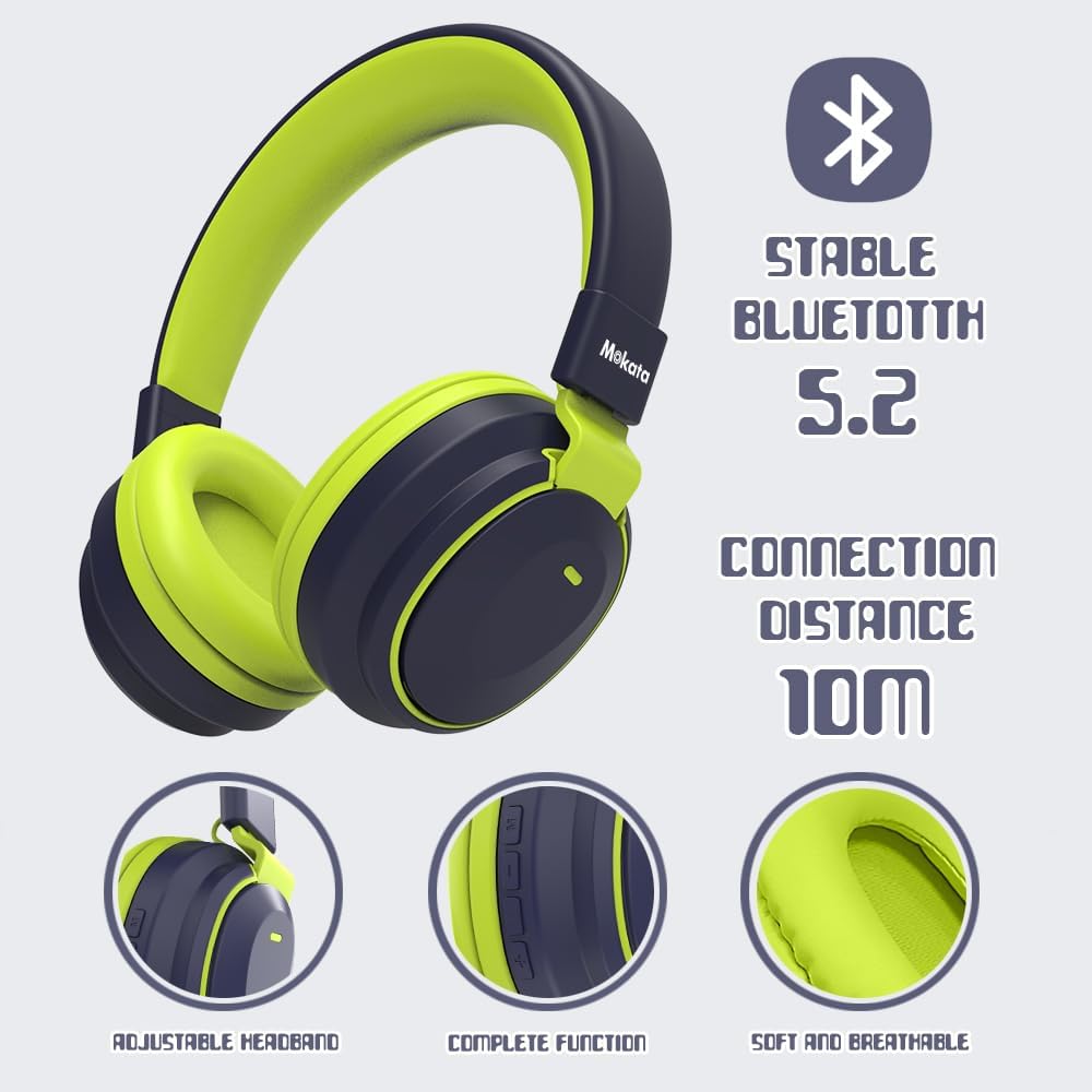 Mokata Kids Headphones Bluetooth 5.3 Wireless Lightweight Fast Charging 68 Hours Play Time Volume Limited 85/94dB Over Ear Foldable with Built-in Mic for Toddler Boy Tablet Pad Deepblue