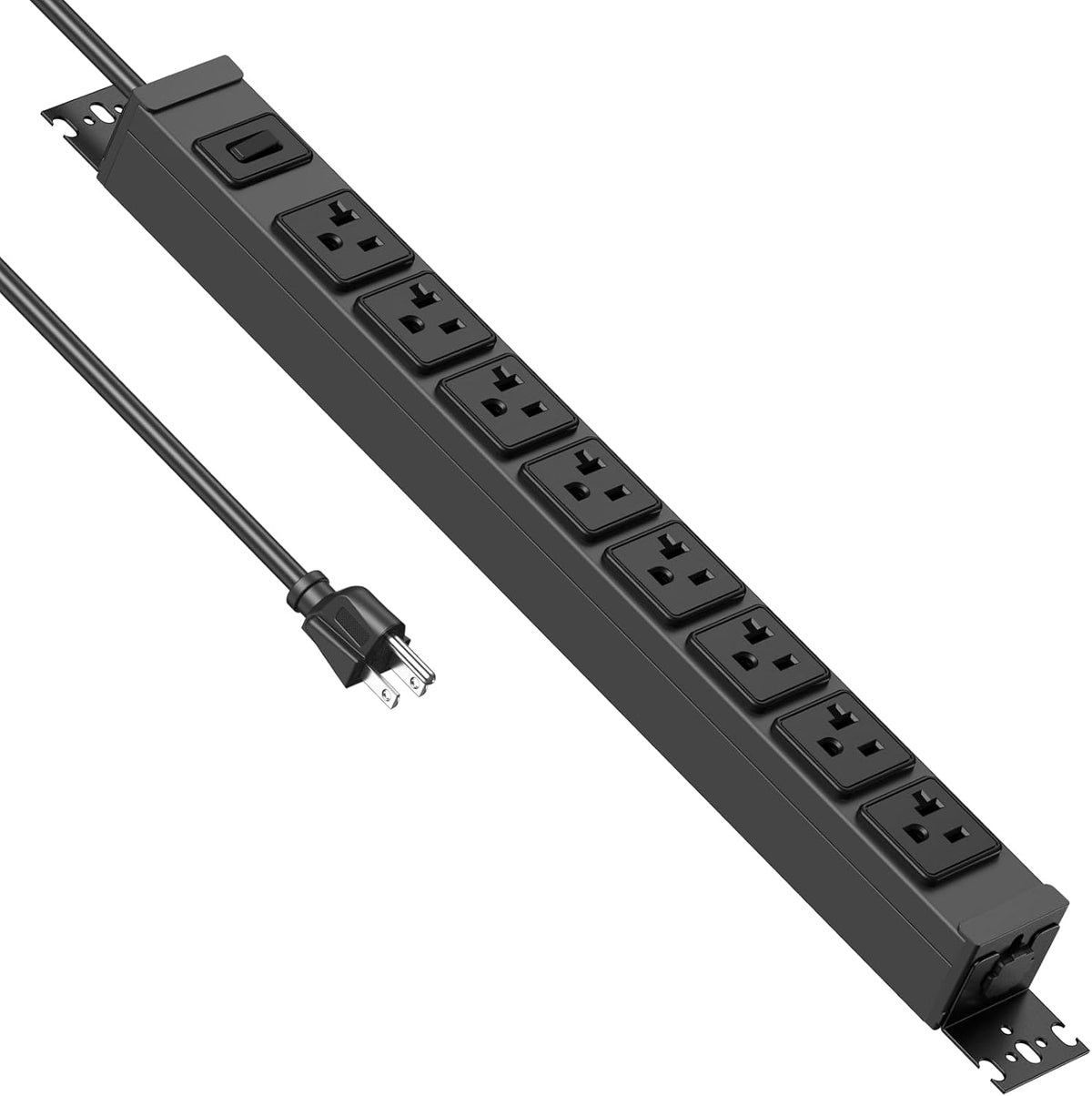 JUNNUJ Heavy Duty Power Strip Wall Mount, 20 Amp Surge Protector 1200J Metal 8 Outlet Under Desk Mounted 20A, Garage Power Table Socket Industrial Outlets 6-20R T-Slot, 6FT 12AWG Extension Cord