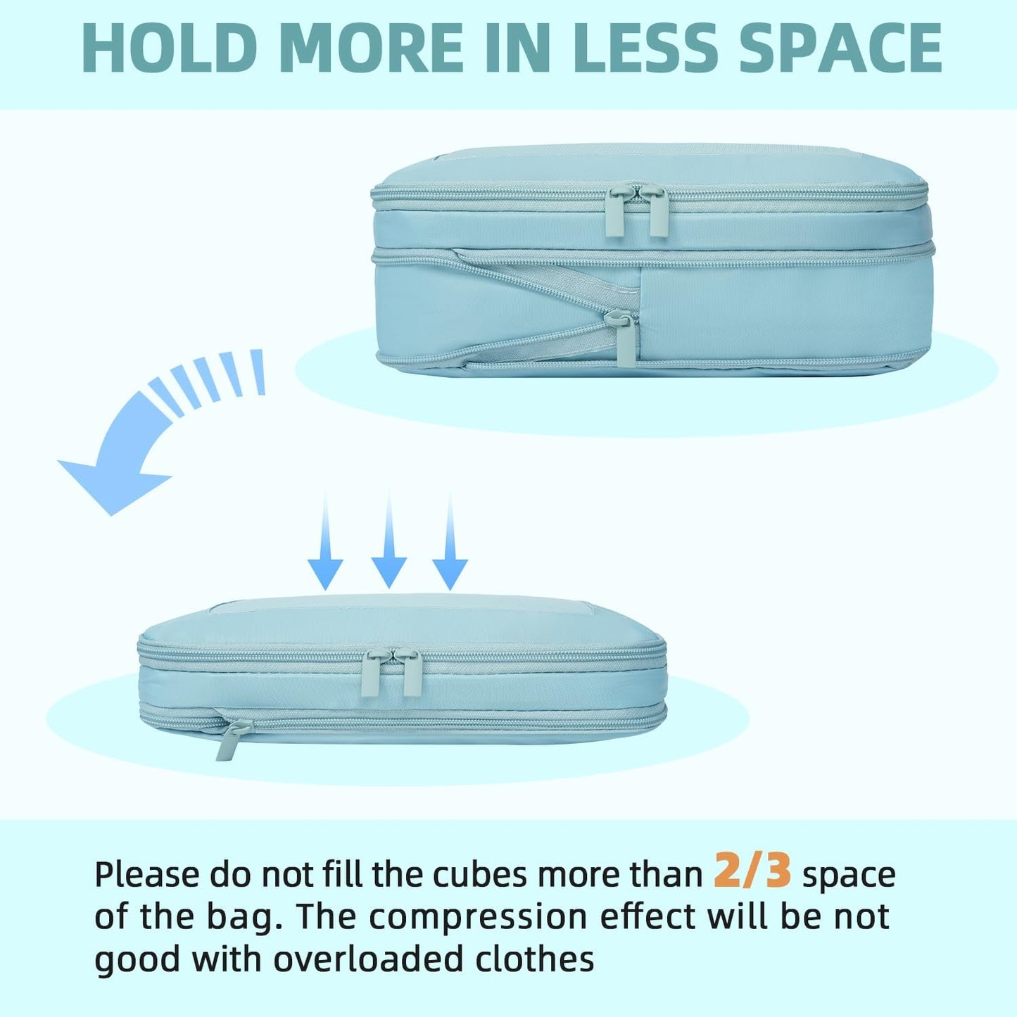 BAGAIL 4 Set/6 Set/8 Set Compression Packing Cubes Travel Accessories Expandable Packing Organizers (Square Mesh, 06-Dusty Blue)