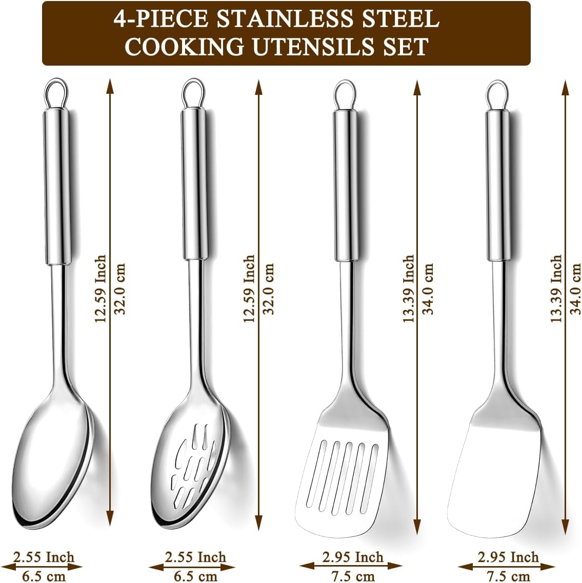 Homquen Kitchen Utensils Set 4pcs, Stainless Steel Cooking Utensils Set, Kitchen Tools Spatulas Set, Cooking Spoons, Home Essentials Kitchen Gadgets Accessories