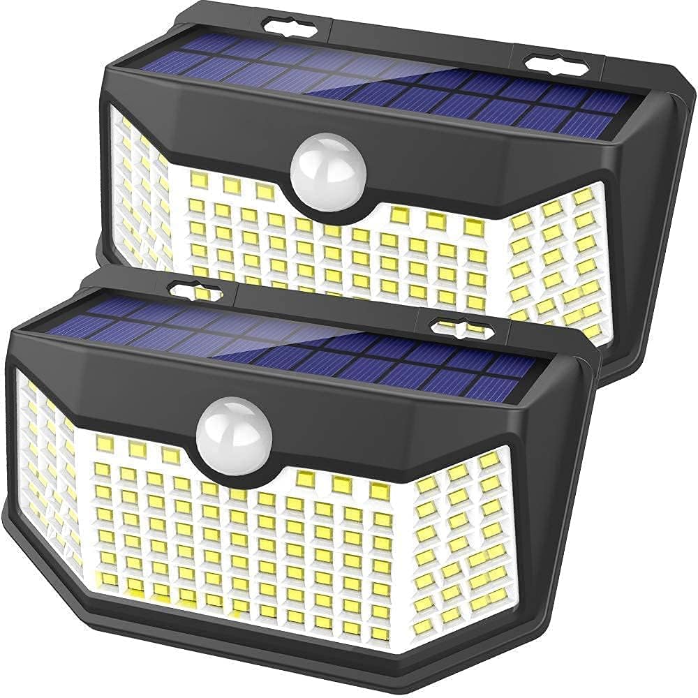 HMCITY 120 LED Solar Lights Outdoor with Motion Sensor and 3 Lighting Modes, IP65 Waterproof Wide Solar Wall Lights Ideal for Garden Patio Yard (Front Button 6Packs, White Shell-Daylight White)