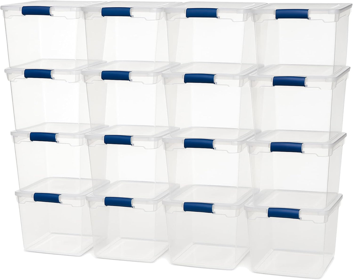 Homz Heavy Duty Modular Clear Plastic Stackable Storage Tote Containers with Latching and Locking Lids, 31 Quart Capacity, 16 Pack