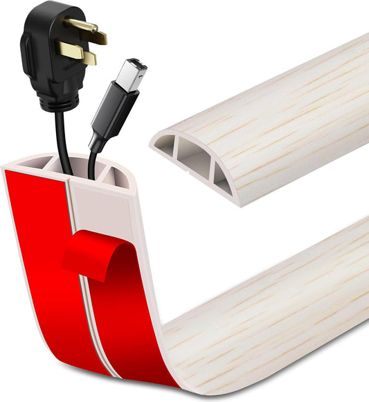 LSGCQ Floor Cord Cover Self Adhesive Cord Hider Floor Cable Management | Cord Covers for Wires on Floor Cable Cover, Prevent Cable Trips, Cable Cavity 0.47" W x 0.27" H, 20Ft, Beige Wood