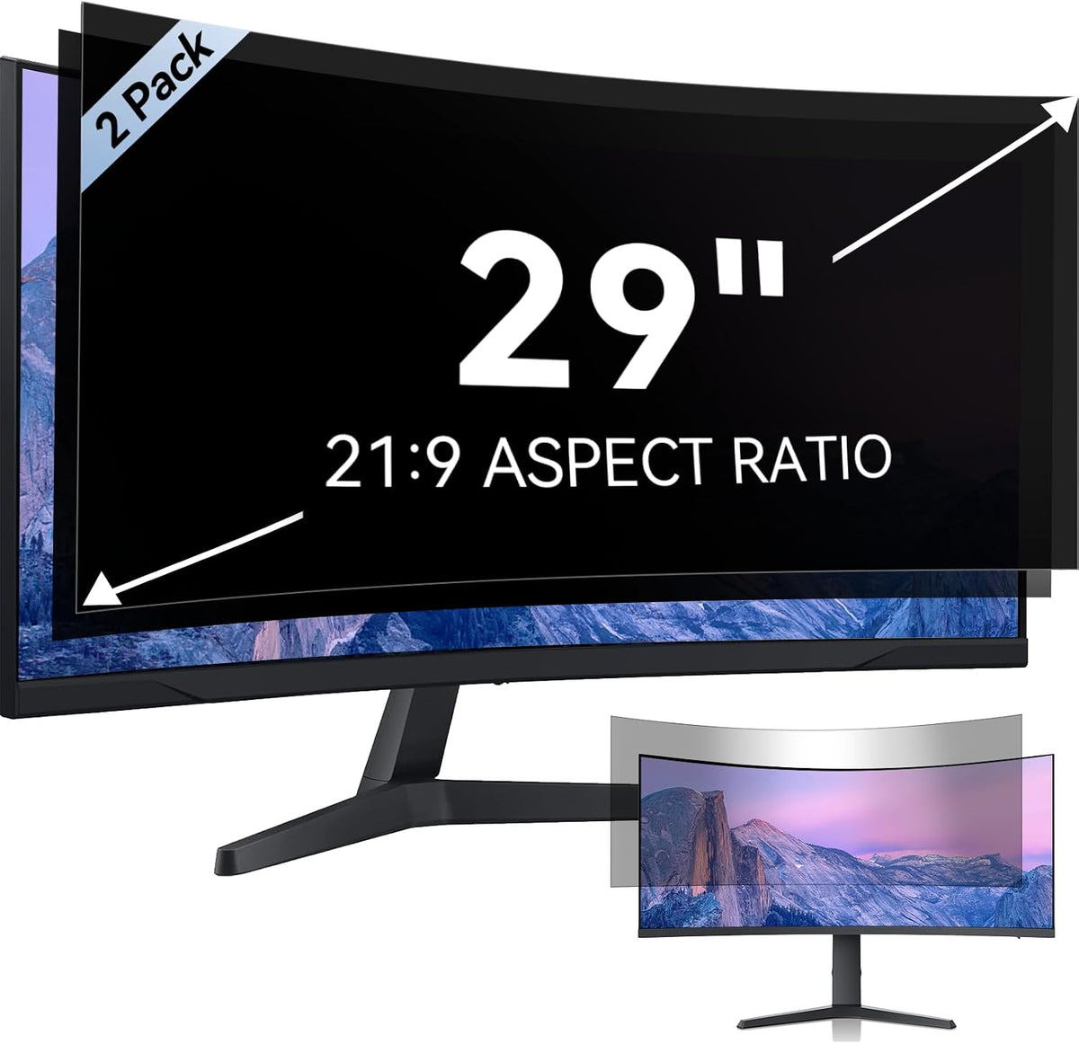 [2 Pack] 29 Inch Computer Privacy Screen for 21:9 Aspect Ratio Widescreen Monitor, Eye Protection Anti Glare Blue Light Computer Monitor Privacy Filter, Removable Anti-Scratch 29in Protector Film
