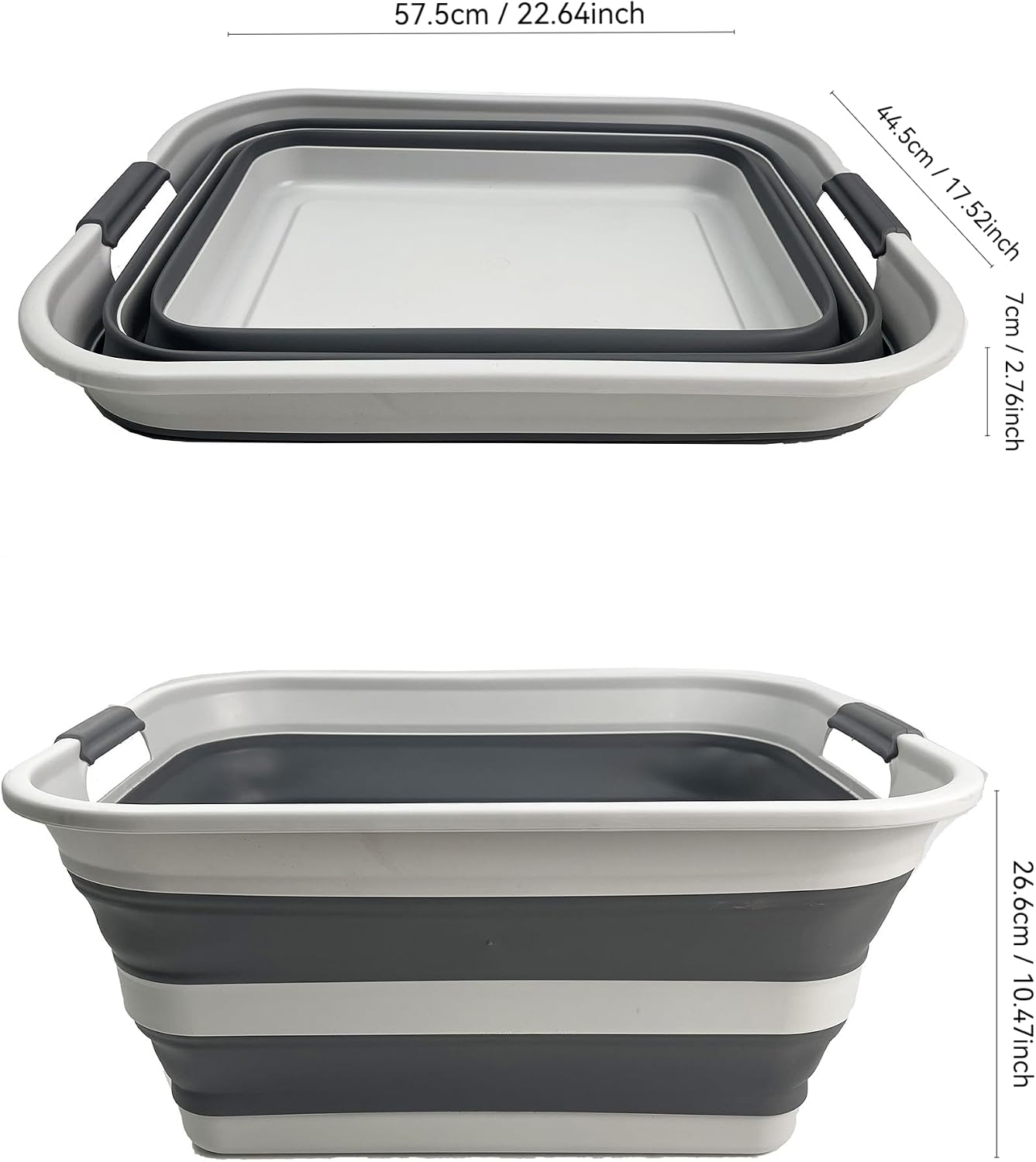 SAMMART Set of 2 Collapsible Plastic Laundry Basket - Foldable Pop Up Storage Container/Organizer - Portable Washing Tub - Space Saving Hamper/Basket (Grey/Steel Grey, 42L)