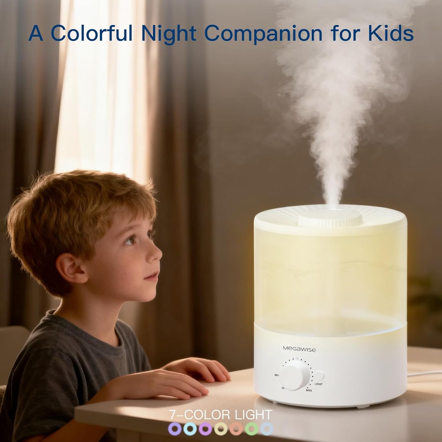 MEGAWISE 1.5L Large Cool Mist Humidifier for Large Spaces – Baby & Plant Safe Ultrasonic Aroma Diffuser, Quiet Operation for Bedroom, Home & Office, Adjustable Mist, Up to 10-Hour Run, Easy to Clean