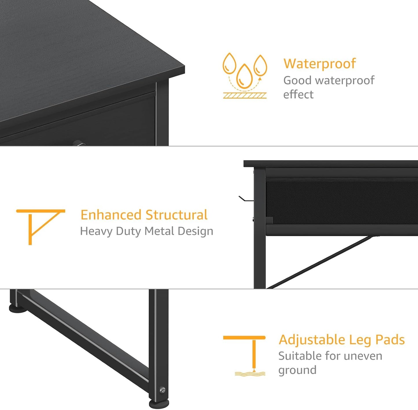 DLisiting Computer Desk with Fabric Drawers for Home Office Bedroom, 40 Inch Small Gaming Desk with 2 Drawers, Study Writing Table PC Desks, Black