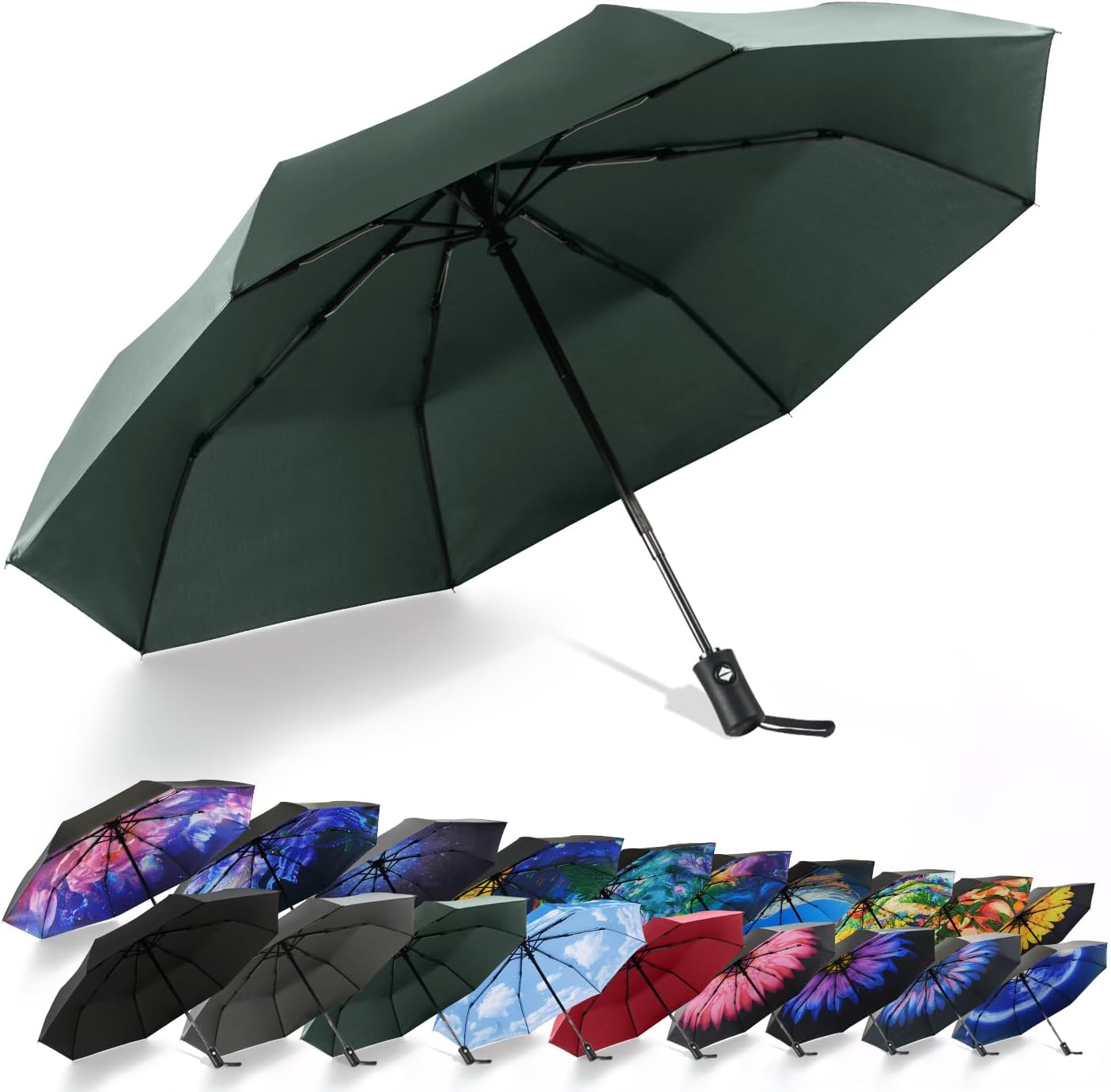 SY COMPACT Travel Umbrella - Windproof Automatic Compact Umbrella for Rain, Lightest 8-Rib, Small, Strong & Portable, Durable Grip, Fits Backpack & Car, Factory Direct (UV Available)