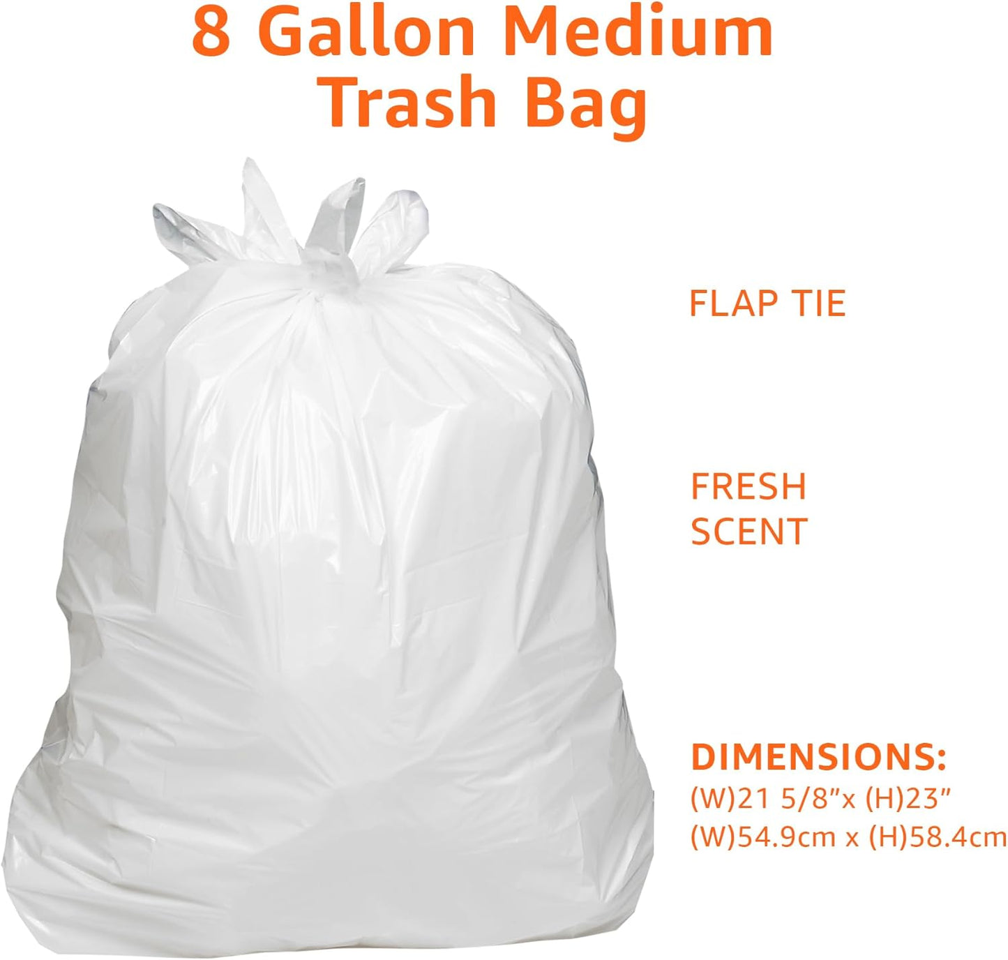 Amazon Basics 8 Gallon Flap Tie Trash Bags, Fresh Scent, 80 Count