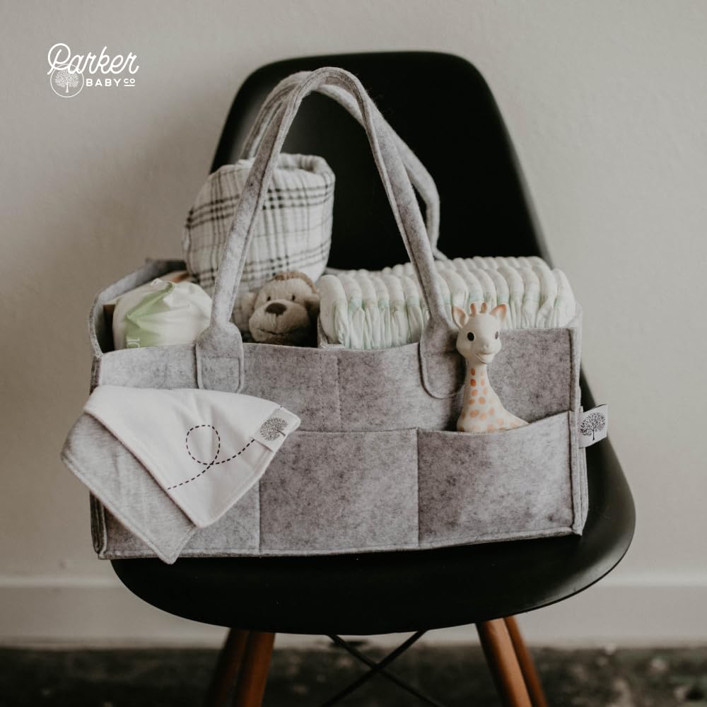 Parker Baby Diaper Caddy - Nursery Storage Bin and Car Organizer for Diapers and Baby Wipes - Gray, Regular