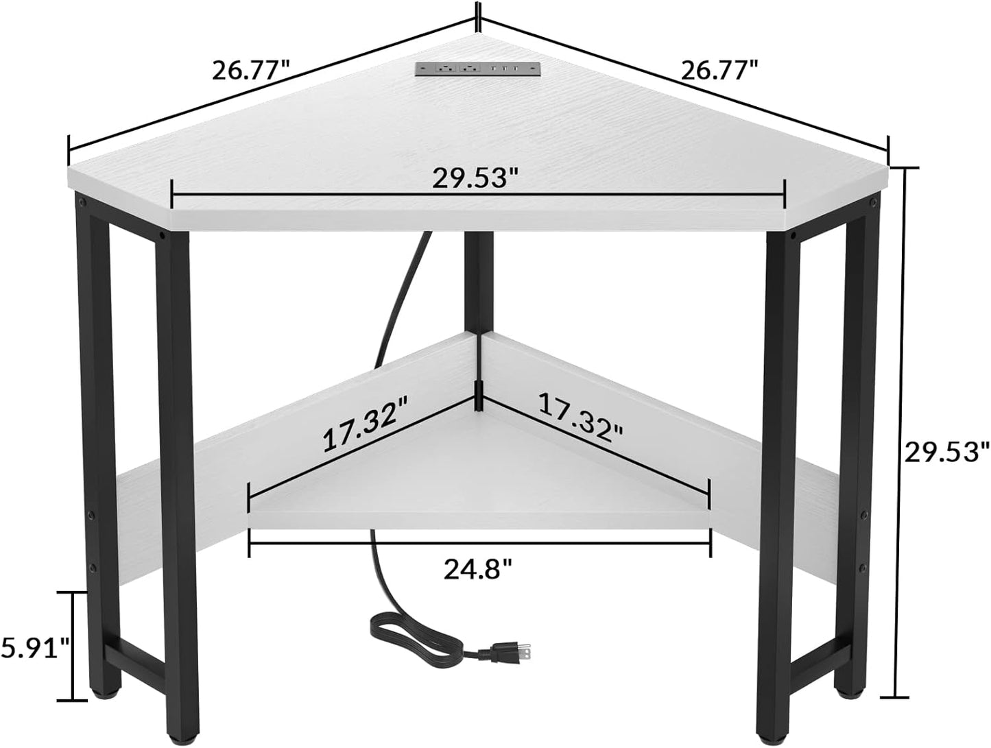 Armocity Corner Desk Small Desk with Outlets Corner Table for Small Space, Computer Desk with USB Ports Triangle Desk with Storage for Home Office, Workstation, Living Room, Bedroom, White
