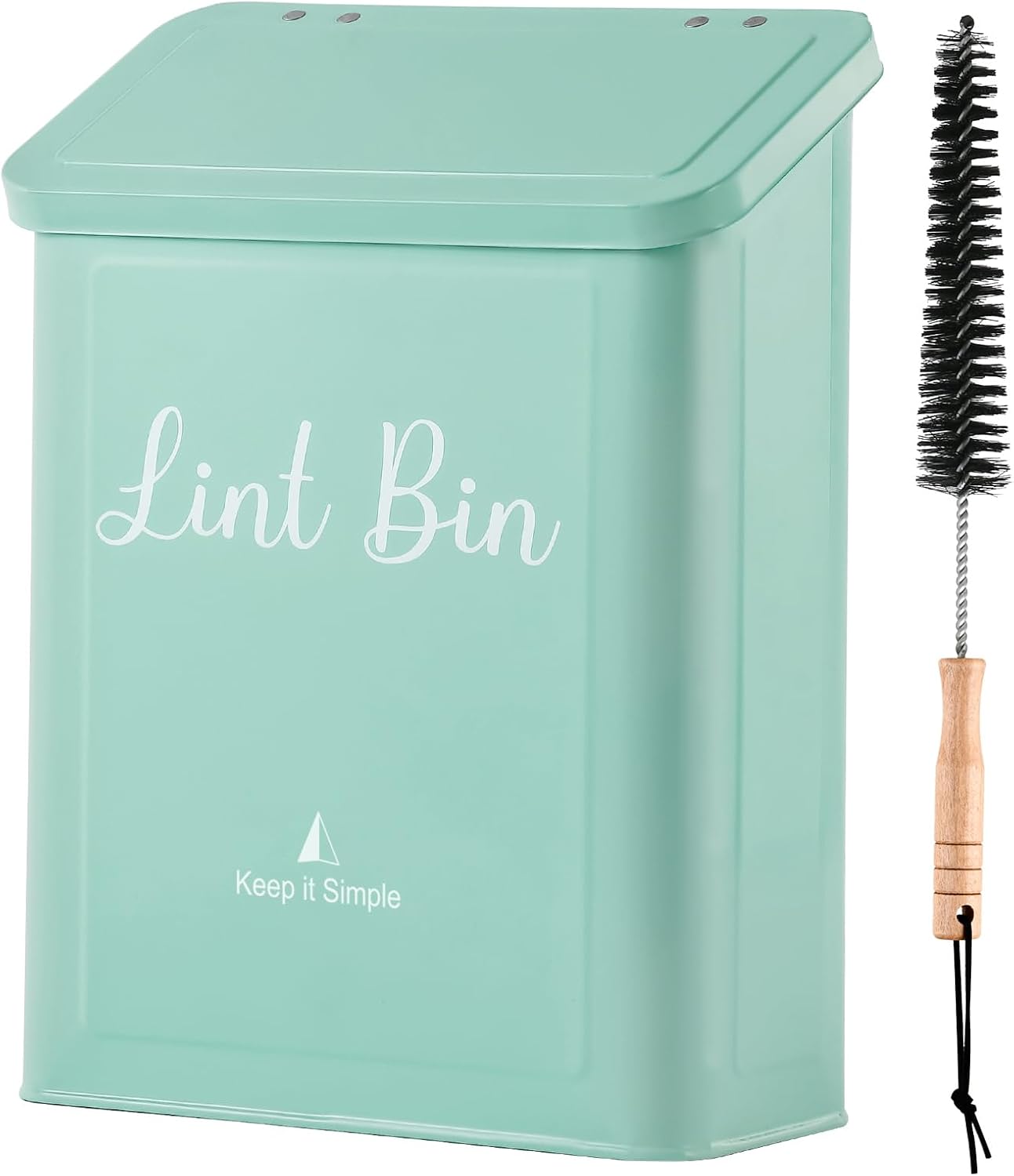 SUBEKYU Magnetic Lint Bin for Laundry Room, Wall Mounted Metal Lint Box Holder Trash Can with Lid for Dryer,Lint Basket for Laundry Room Organization,White