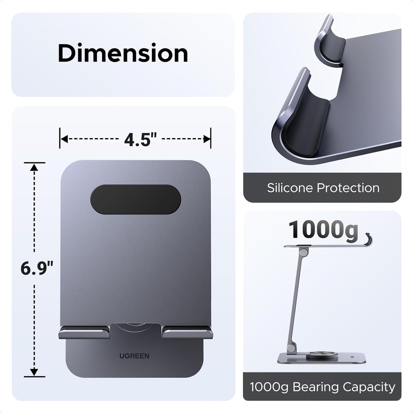 UGREEN Tablet Stand Holder for Desk 360° Rotating Base Aluminum Tablet Holder Adjustable Multi-Angle Home Office Accessories Compatible with iPad Pro Air Mini 13 12.9 11 Inch