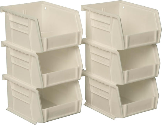 Akro-Mils 30210 AkroBins Plastic Storage Bins, Space-Saving Stackable Bins for Garage, Pantry, Craft Organization, 5" x 4" x 3", Stone, 6-Pack