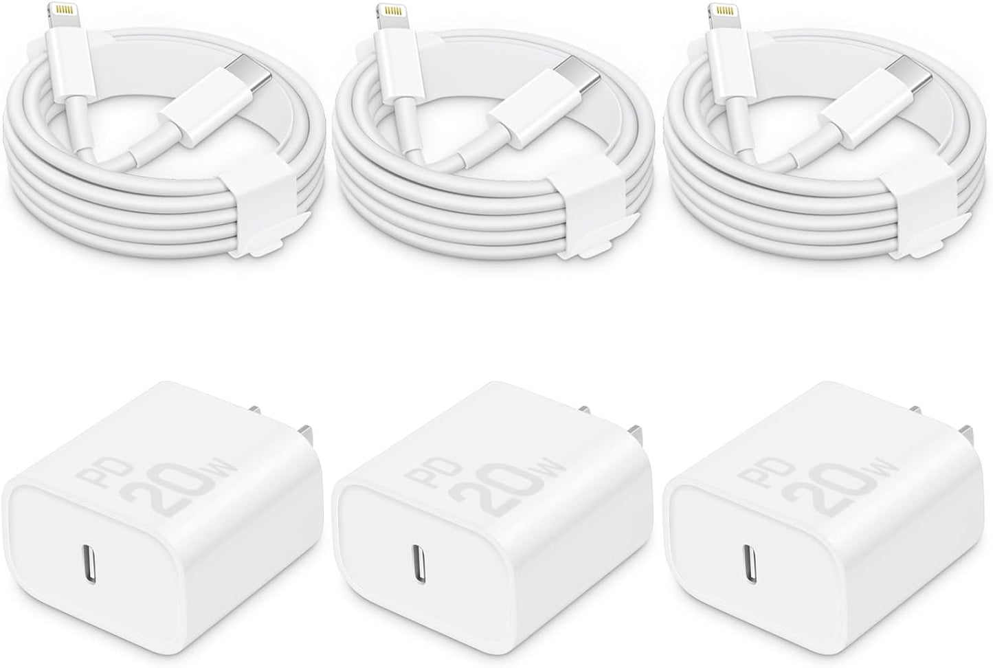 CXX Fast Charger for iPhone [3-Pack, MFi Certified], 20W USB-C PD Block with 6Ft Charging Cable Compatible with iPhone 14/13/12/11/Pro Max & iPad