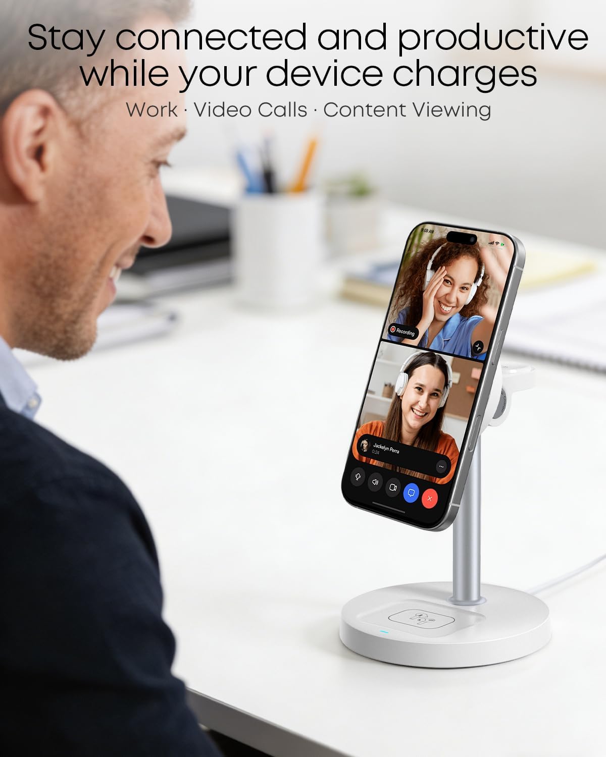 3 in 1 Magnetic Wireless Charging Station, 15W Charger for iPhone, White | Compatible with iPhone 12-17 Series, Apple Watch & AirPods, Charges 3 Devices Together, 18W Adapter Included, 3-Year Warranty