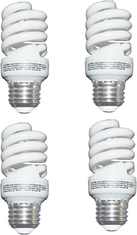13 Watt (60 Watt) Compact Fluorescent Light, Soft White 2700K, 1040LM, Spiral Medium Base CFL Light Bulbs (4 Pack)