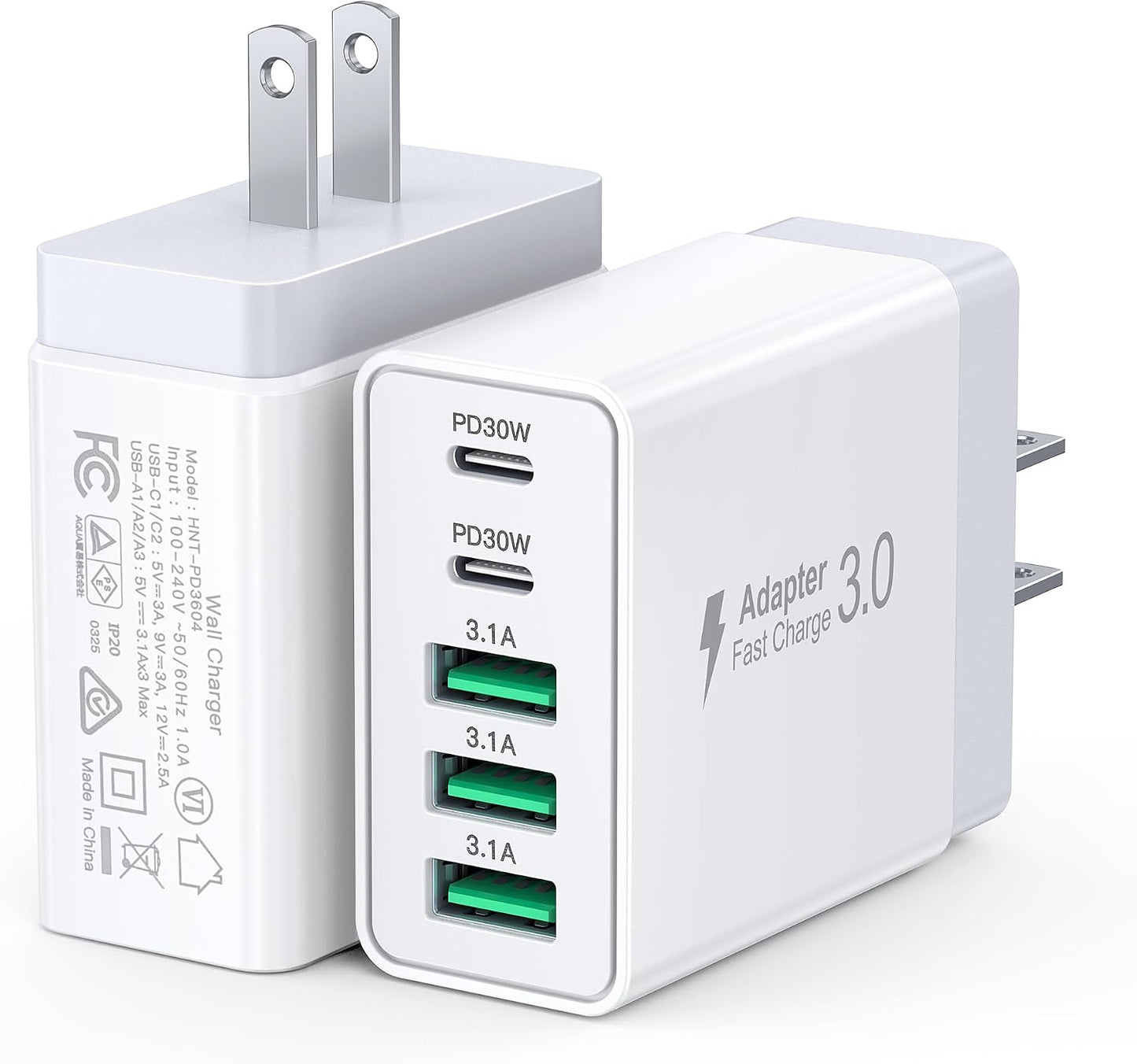 60W USB C Wall Charger Block, 2Pack 5-Port C Charger Fast Charging Block Dual PD Power Adapter&QC Wall Plug Multiport Type C Charging Cube Brick for iPhone 12/13/14/15/16/17 Pro Max, iPad,Samsung