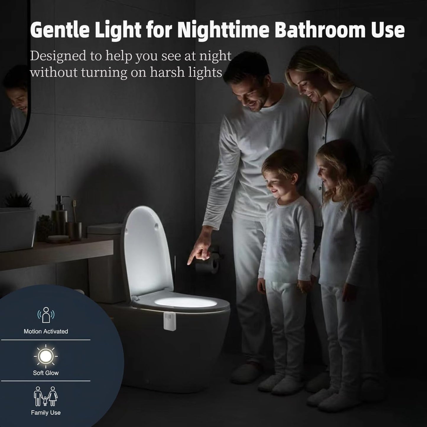 Chunace 2 Pack Toilet Night Light Motion Sensor, 16-Color LED Toilet Bowl Nightlight for Bathroom, Useful Stuff for Senior Safety & Toddler Potty Training, Unique Gift for Dad, Men