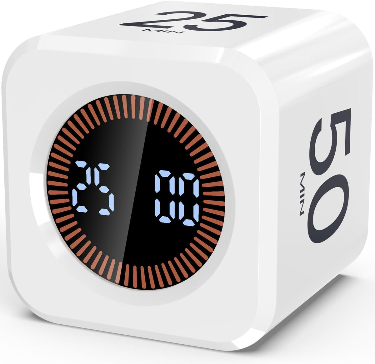 Digital Pomodoro Timer Cube 5/10/25/50min Preset, Silent & Sound Alarm
