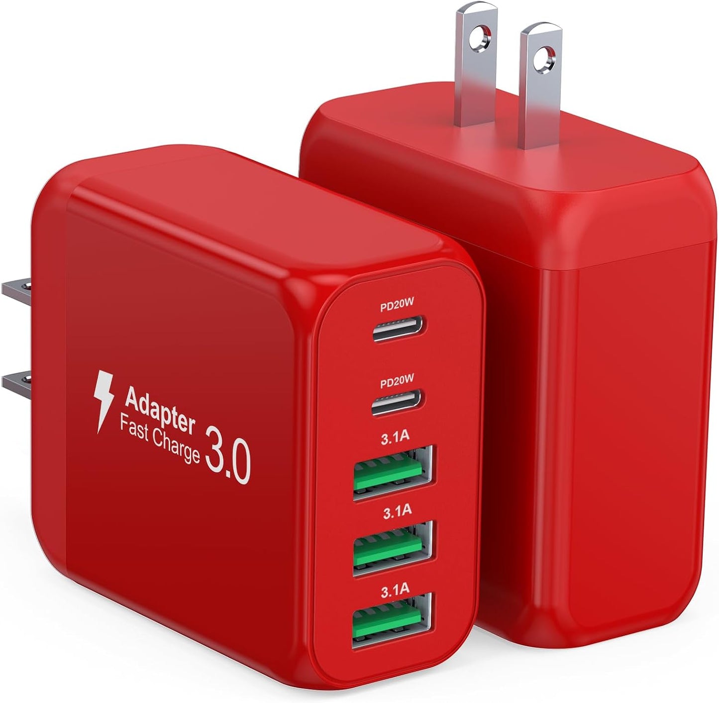 50W USB C Wall Charger, 2Pack 5-Port C Charger Fast Charging Block PD Power Adapter +QC Multiport Type C Box Brick Cube USB A Wall Plug for iPhone 14/15/16/17 Pro Max, iPad,Samsung Galaxy(Red)