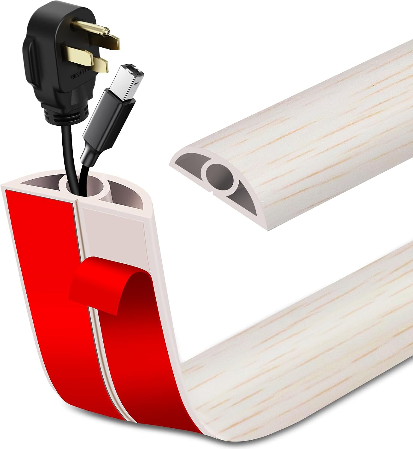 LSGCQ Floor Cord Cover Self Adhesive Cord Hider Floor Cable Management | Cord Covers for Wires on Floor Cable Cover, Prevent Cable Trips, Cable Cavity 0.32" W x 0.32" H, 20Ft, Beige Wood