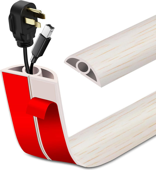 LSGCQ Floor Cord Cover Self Adhesive Cord Hider Floor Cable Management | Cord Covers for Wires on Floor Cable Cover, Prevent Cable Trips, Cable Cavity 0.32" W x 0.32" H, 20Ft, Beige Wood