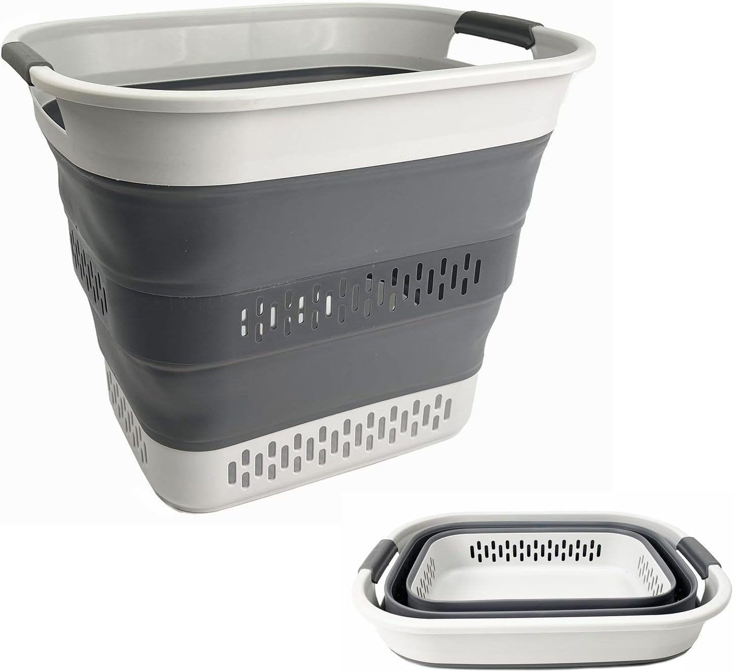 SAMMART 40L (10.5 Gallon) Collapsible Plastic Laundry Basket - Foldable Pop Up Storage Container/Organizer - Portable Laundry Hamper - Space Saving (1, Grey)