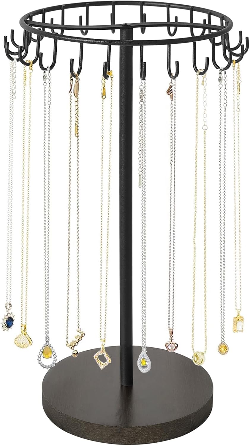 Mkono Necklace Holder Metal Jewelry Display Stand Necklace Organizer with 22 Hooks for Storage and Hanging Bracelet Keychain Home Room Decor for Women,Gold