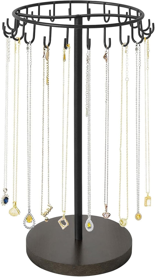 Mkono Necklace Holder Metal Jewelry Display Stand Necklace Organizer with 22 Hooks for Storage and Hanging Bracelet Keychain Home Room Decor for Women,Black