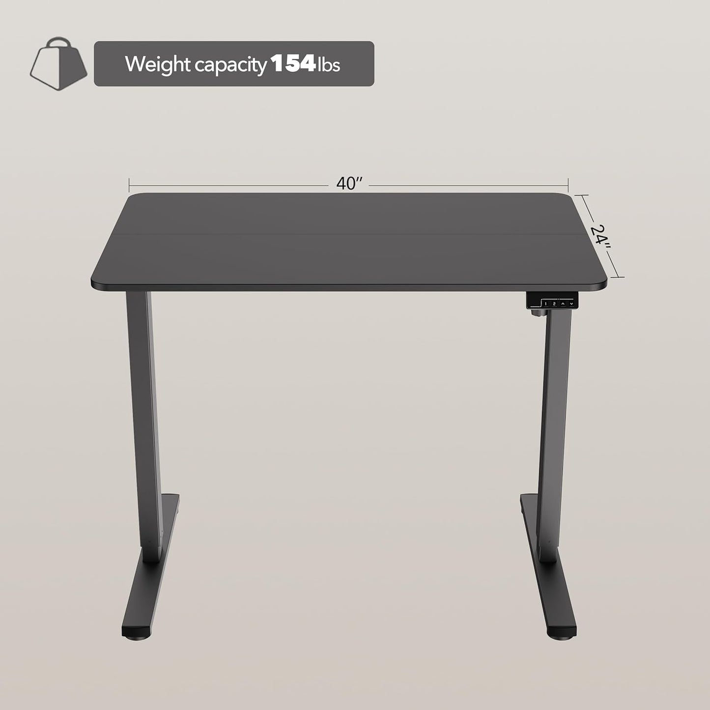LongKe Electric Standing Desk Adjustable Height, 40x24 Inches Sit Stand up Desktop for Home Office, Ergonomic Rising Computer Table with Memory Preset, Black