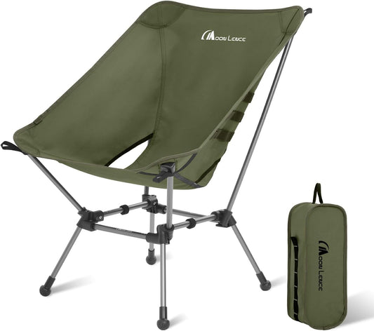MOON LENCE Portable Camping Chair Plus, Larger & Roomier, Compact and Lightweight Still, Folding Chair for Backpacking & Hiking, 330Lbs Capacity (Moss Green)