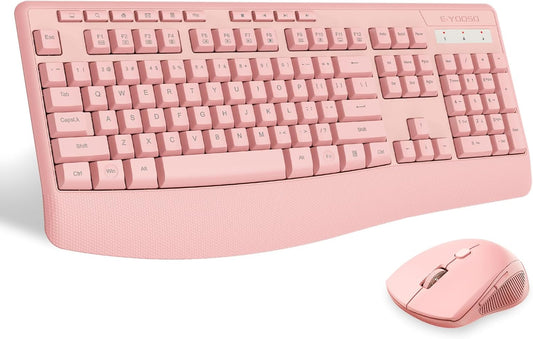 Wireless Keyboard and Mouse Combo, Full Size Ergonomic with Wrist Rest